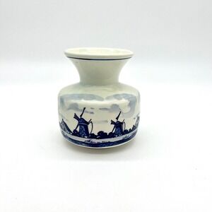 Delft Holland Vase Hand‎ Painted Windmill Scene Bud Vase Small Decor